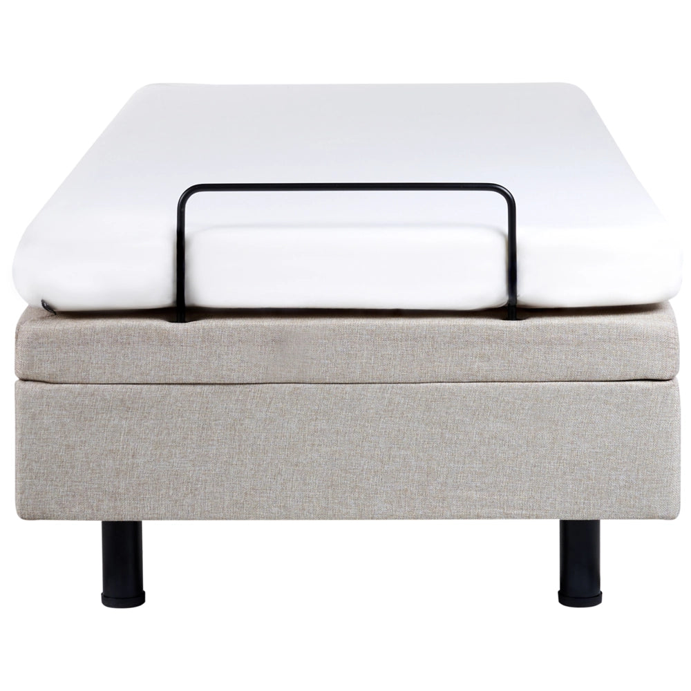 Letto singolo in poliestere beige chiaro regolabile con telecomando senza testiera 90 x 200 cm stile moderno