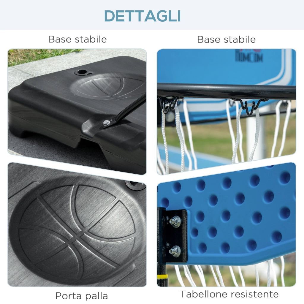 EasyComfort Canestro Basket con Altezza Regolabile 197.5-245cm, Base con Ruote e Tabellone, Blu