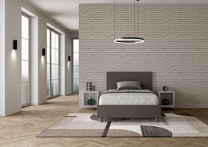 Letto 1 Piazza e Mezzo 120x200 cm con Rete e Contenitore Adele Cappuccino