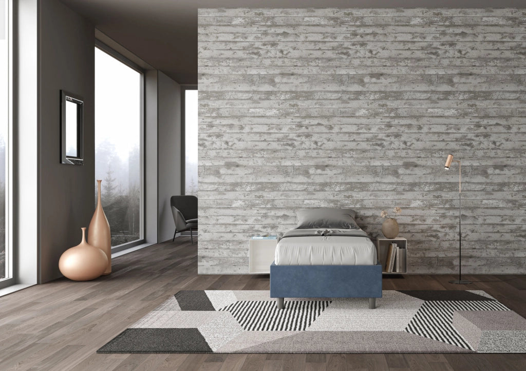 BS COM Letto singolo con rete imbottito 80x200 microfibra blu