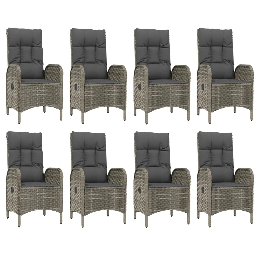 Set da Pranzo da Giardino 9 pz con Cuscini in Polyrattan Grigio 3185043