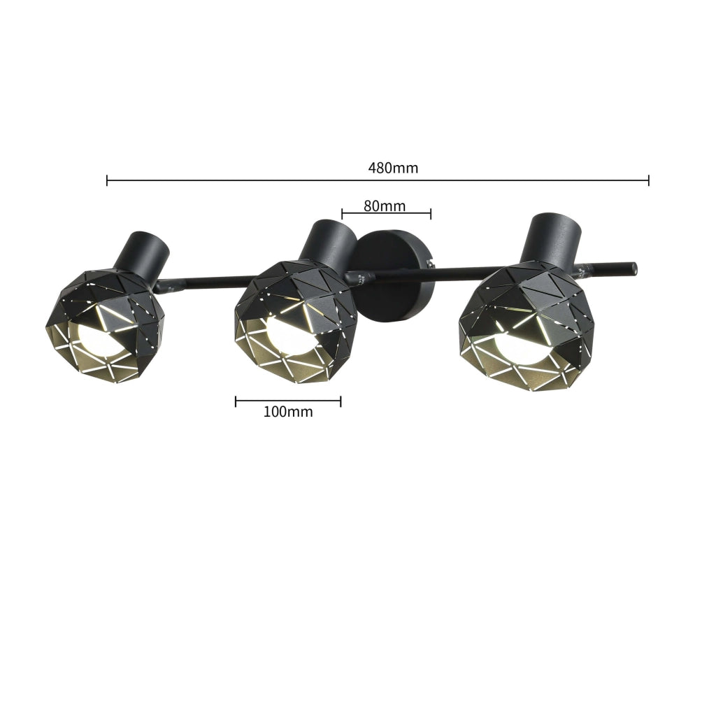 Faretto da parete Reus 3xE14 nero in metallo Light Prestige