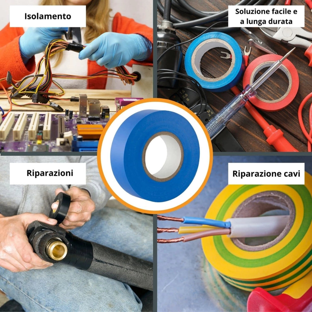 Kit nastro isolante in pvc autoestinguente multicolore per impianti sicuri *** colore blu, dimensioni 15 mm x 10 mt x...