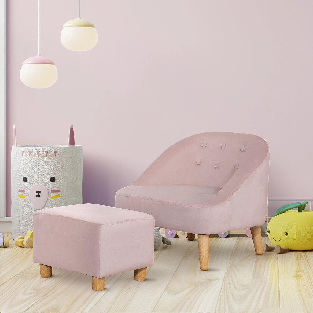 Poltrona per bambini con poggiapiedi ¨C Xylo ¨C tessuto velluto rosa 51x51x50 cm 3-5 anni