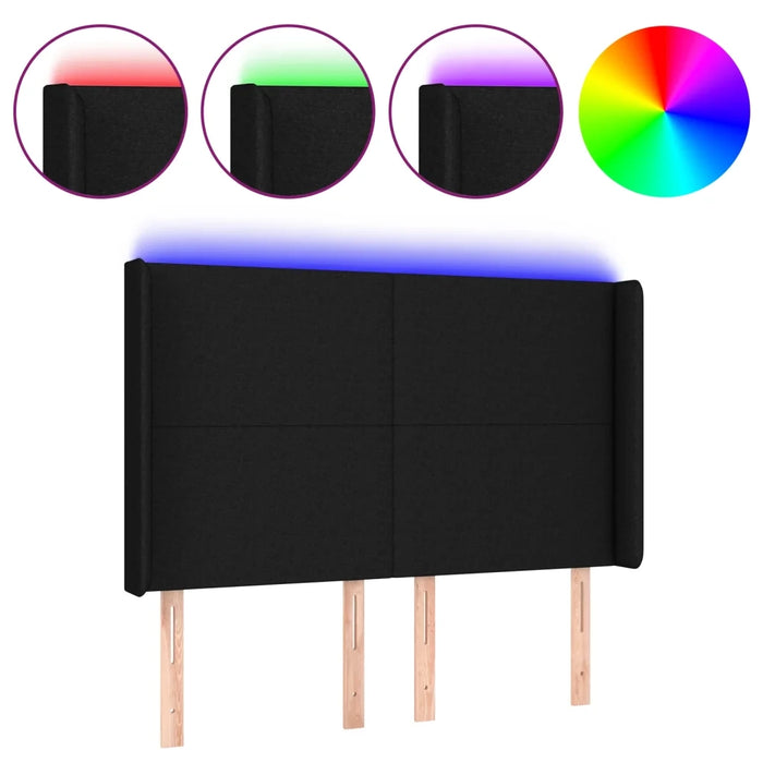 Testiera a LED Nera 147x16x118/128 cm in Tessuto