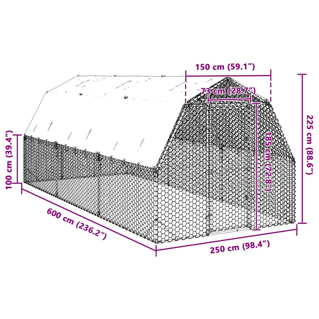 Recinto per Polli con Tetto 2,5x6x2,25 m in Acciaio Zincato