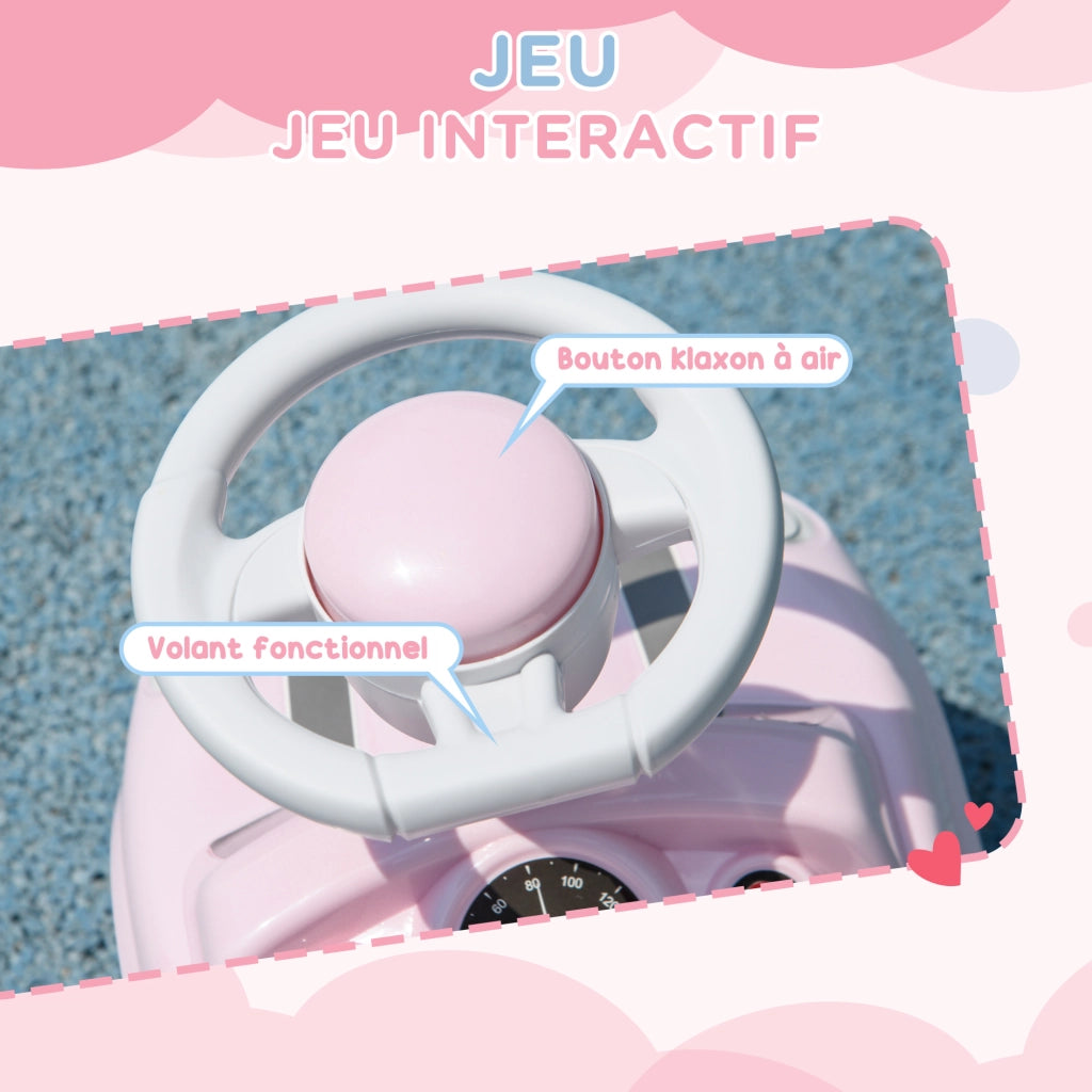 Auto Portagiochi con Volante e Clacson ¨C zephmum ¨C Rosa 53x25x35 cm
