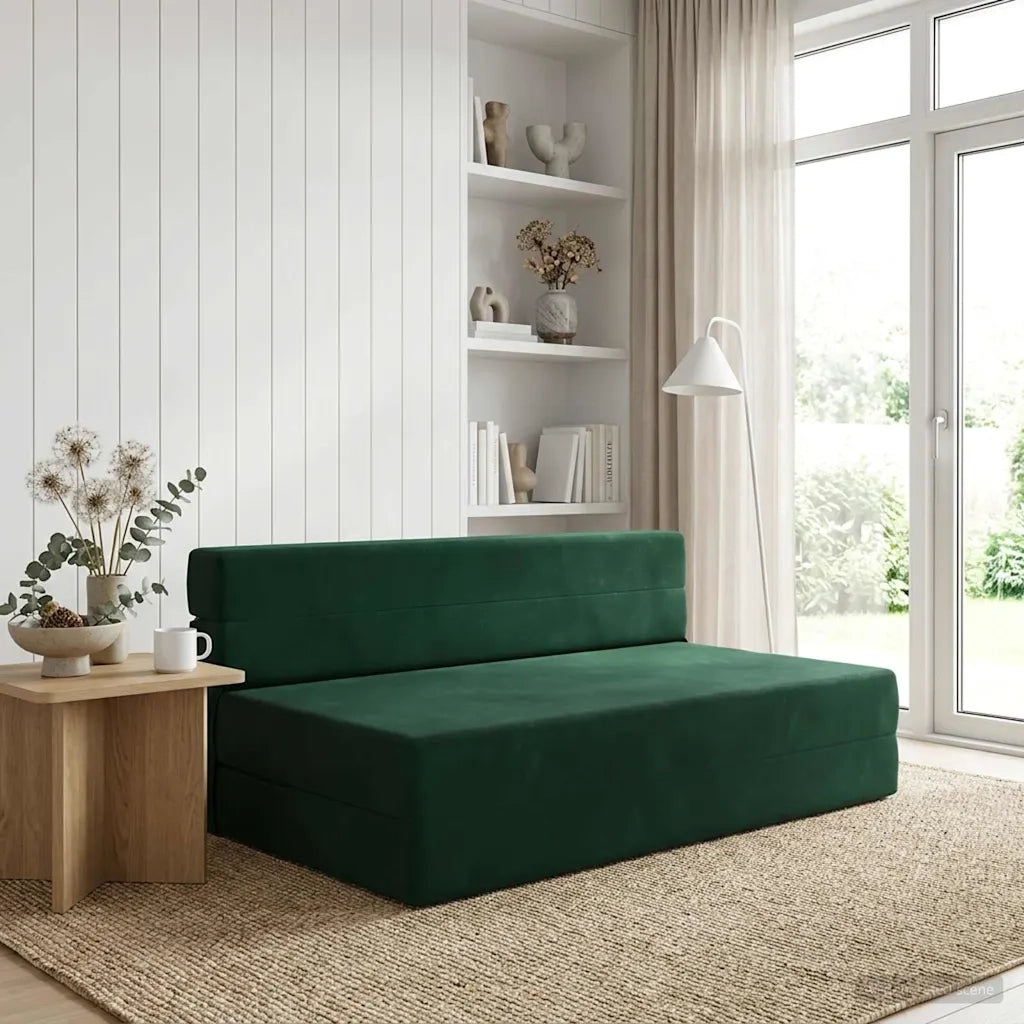 Divano letto | Sof¨¤ letto | Letto singolo Pieghevole Verde Scuro 152 x 86,5 x 60 cm Tessuto