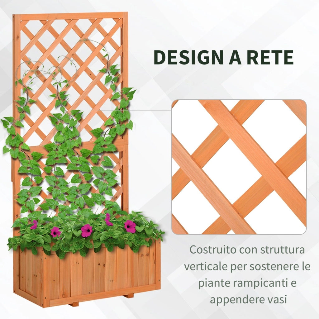 Easycomfort Fioriera da Esterno con Grigliato per Rampicanti e Vaso, in Legno di Abete, 72.5x31.5x149.5 cm, Arancio