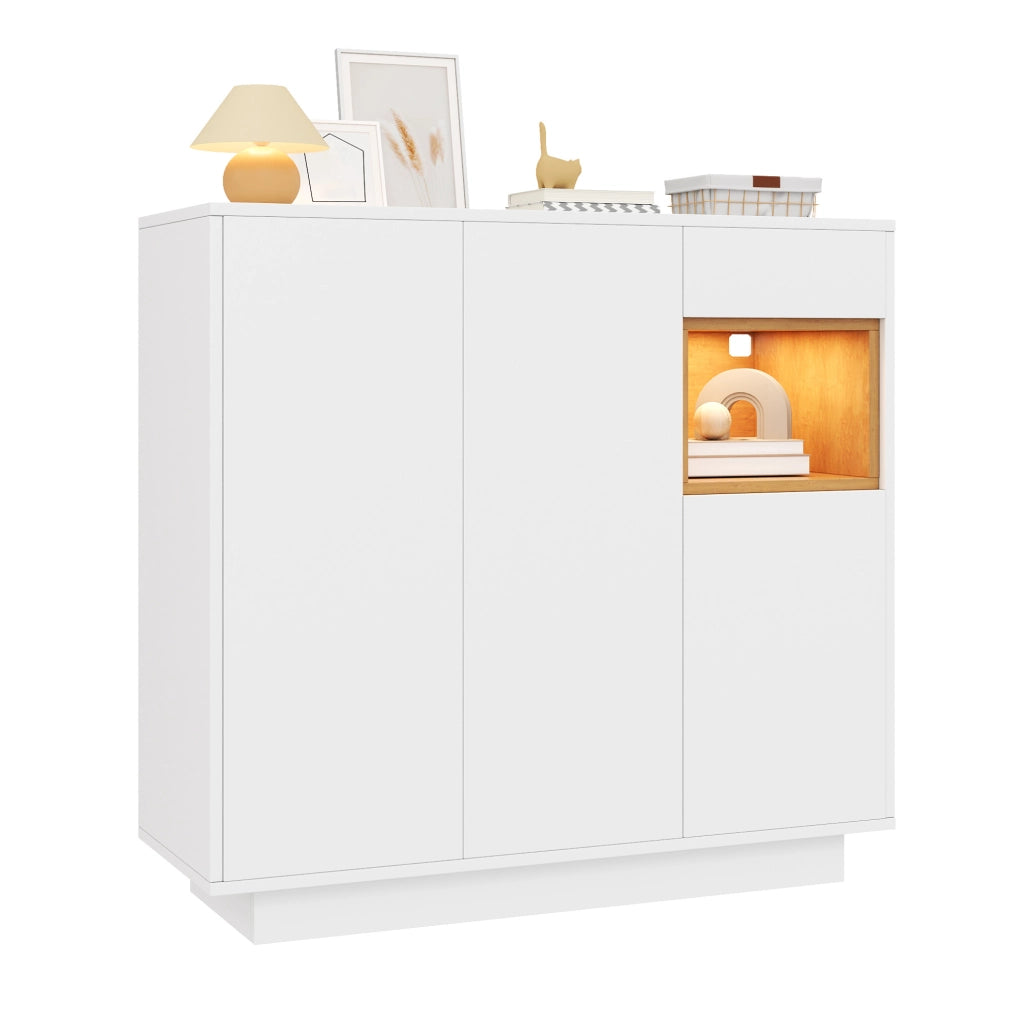 Scarpiera moderna con LED 16 colori; cassetto e ripiani regolabili 105x39;5x100;5 cm; bianco e naturale