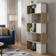 Libreria Arg, Scaffale da ufficio, Mobile portalibri, Biblioteca, 80x30 h174 cm, Rovere e Bianco
