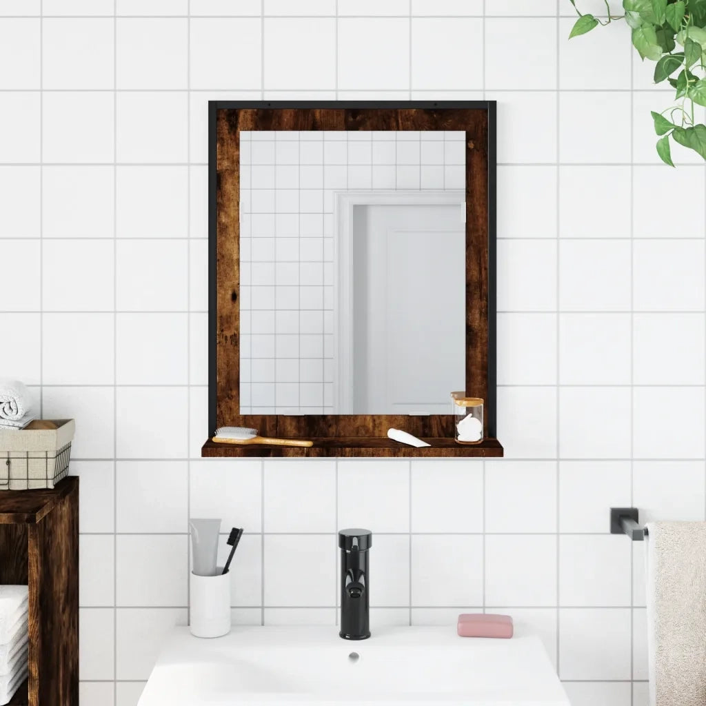 Specchio Bagno con Ripiano Rovere Fumo 50x12x60 cm Multistrato 842418