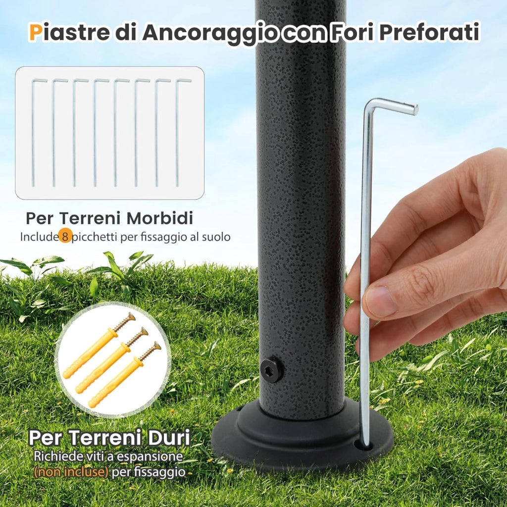 Gazebo per Barbecue 242 x 150 x 250 cm, Bazebo da Giardino per Griglia a Doppio Tetto con 2 Ripiani Laterali e 6 Ganci, Gazebo per BBQ da Giardino, Patio e Terazza, Grigio