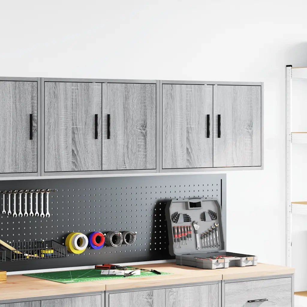 Pensili per Garage 2 pz Grigio Sonoma in Legno Multistrato 860654