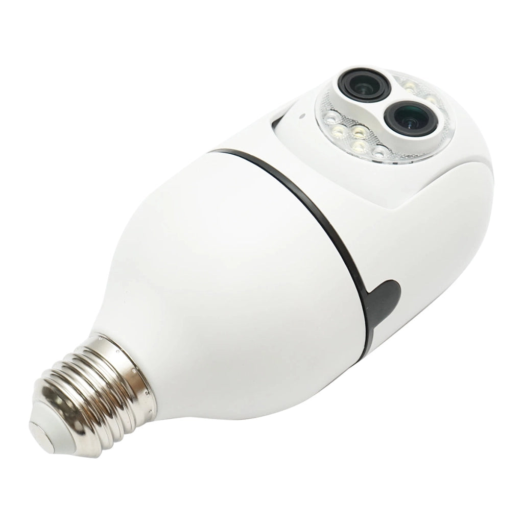 Telecamera di videosorveglianza PTZ a doppia lente con lampadina intelligente, WIFI 2.4G 1080P, tipo lampadina E27 con sensore di movimento, rilevamento presenza umana e applicazione iCSee