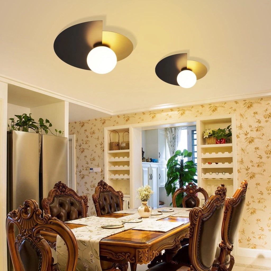 ZMH Lampada da soffitto retrò nero oro rotonda vetro E14 per corridoio