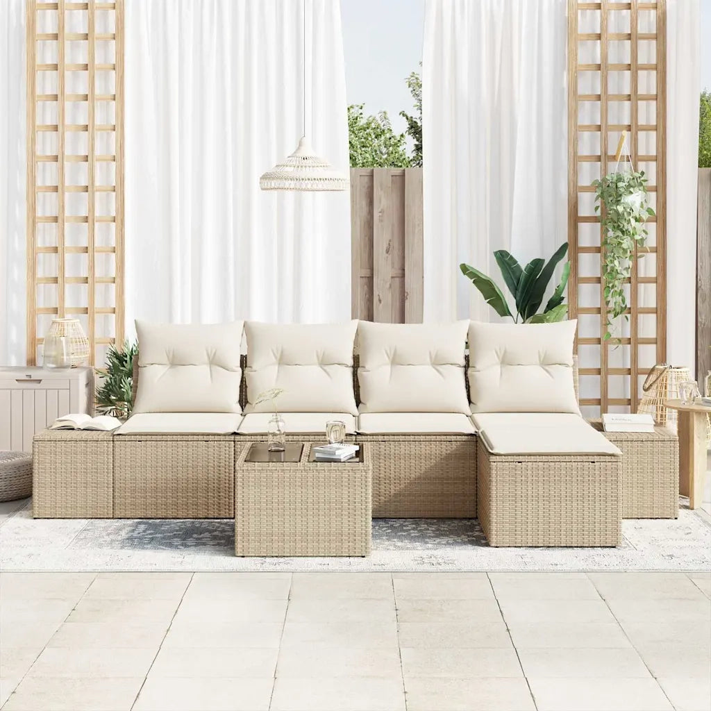 Set Divano da Giardino con cuscino 6 pcs Beige polyrattan