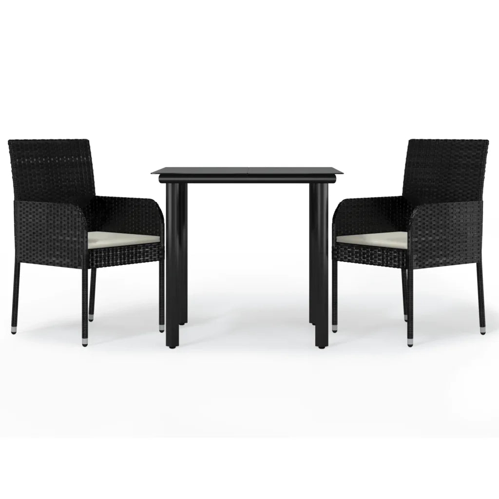 Set da Pranzo da Giardino 3 pz con Cuscini Nero in Polyrattan 3185155