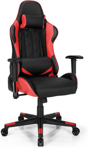 Sedia da Gaming Girevole a 360°, Sedia Ergonomica per Computer per Gaming con Poggiatesta e Cuscino Lombare, Angolo Reclinabile Regolabile (Rosso)