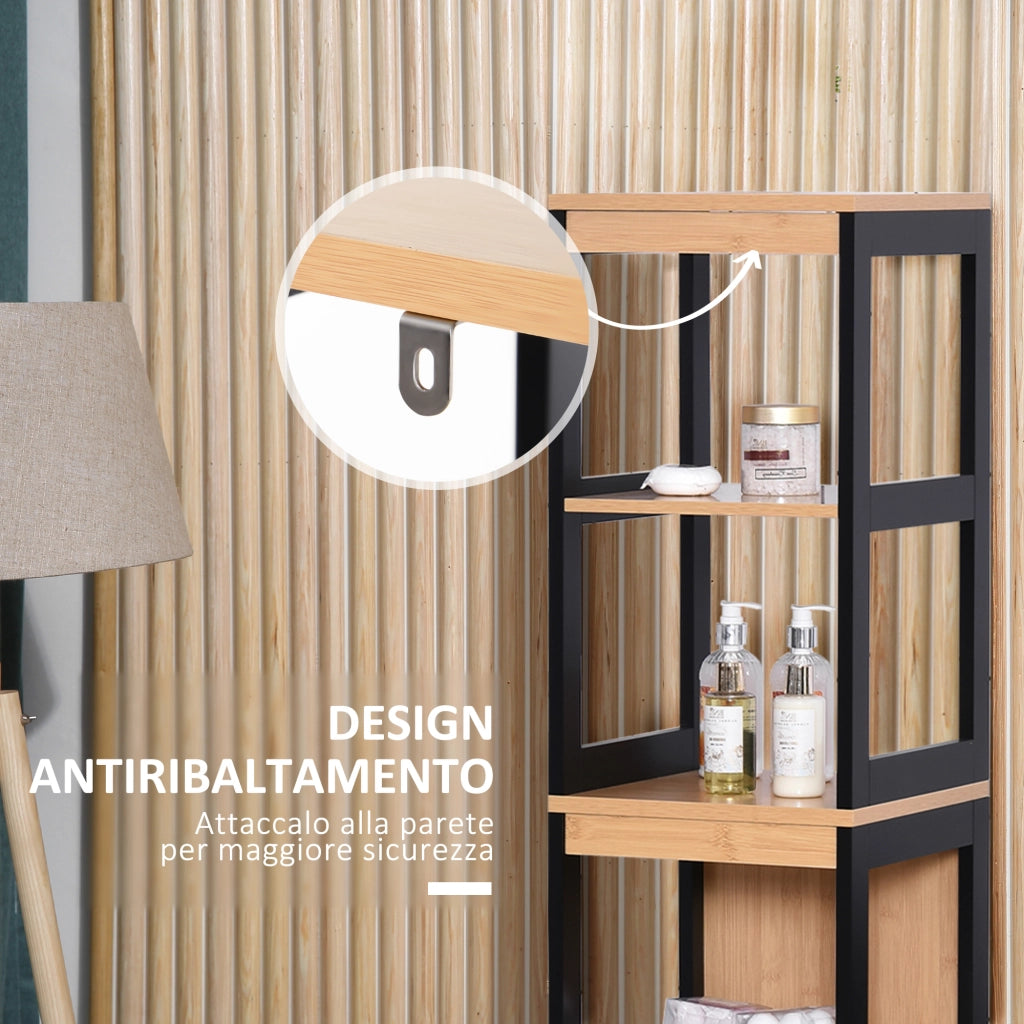 Colonna Bagno con Cassetti e Vani Aperti ¨C zephmum ¨C Legno MDF e Bamb¨´ 30x30x144.3 cm