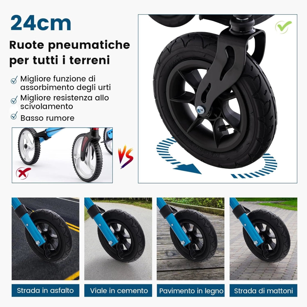 Deambulatore con Seduta 2 in 1, Rollator Pieghevole per Anziani con 4 Ruote, Maniglie Regolabili in Altezza 81-94cm, Portaombrelloni e Borsa Portaoggetti, Carico Massimo 160 kg (Blu)