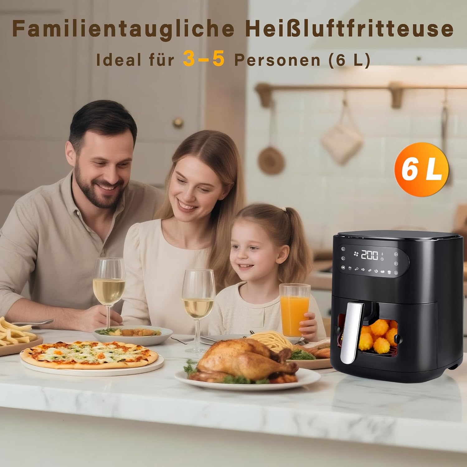 ZMH Friggitrice ad aria nera da 6 litri cestello singolo finestra di visualizzazione 7 programmi di cottura con timer
