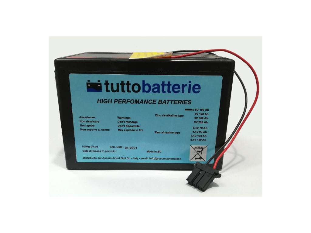 PILA ad ARIA DEPOLARIZZATA ALCALINA 9V 100Ah con connettore Parkeon Stelio