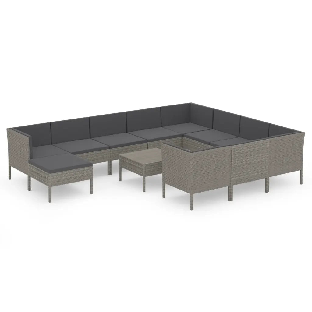 Set Divani da Giardino 12 pz con Cuscini in Polyrattan Grigio 3094514