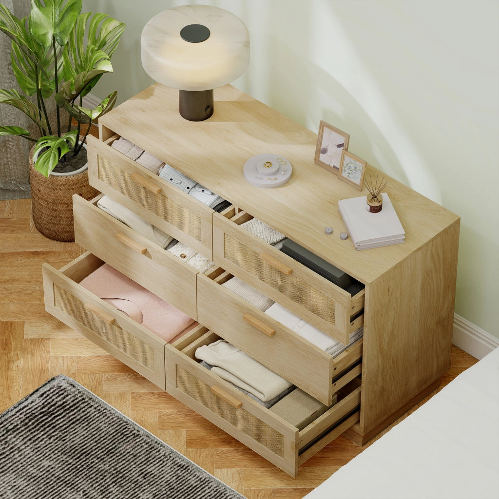 Cassettiera 6 Cassetti Legno Ratan ¨C zephmum ¨C 110x40x69 Robe Effetto
