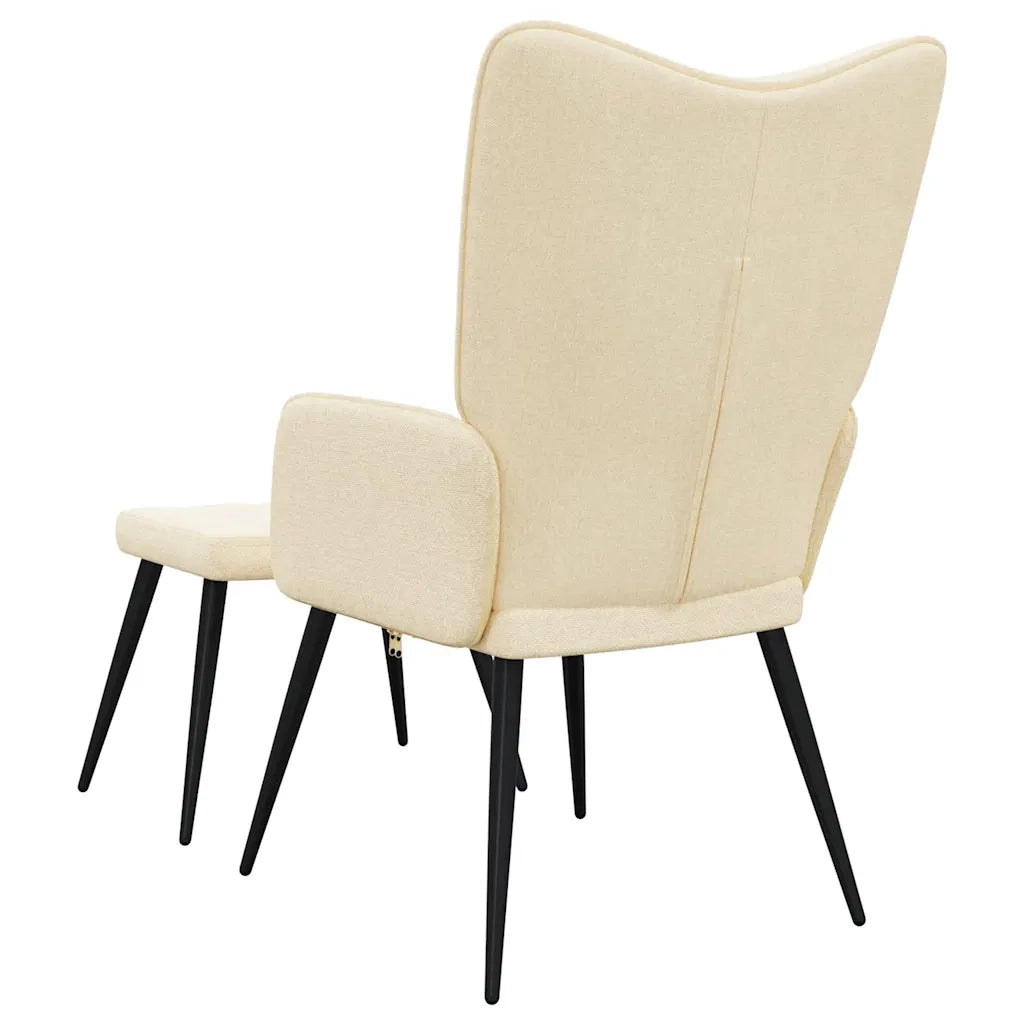 Poltrona | Sedia Relax con Sgabello Crema in Tessuto