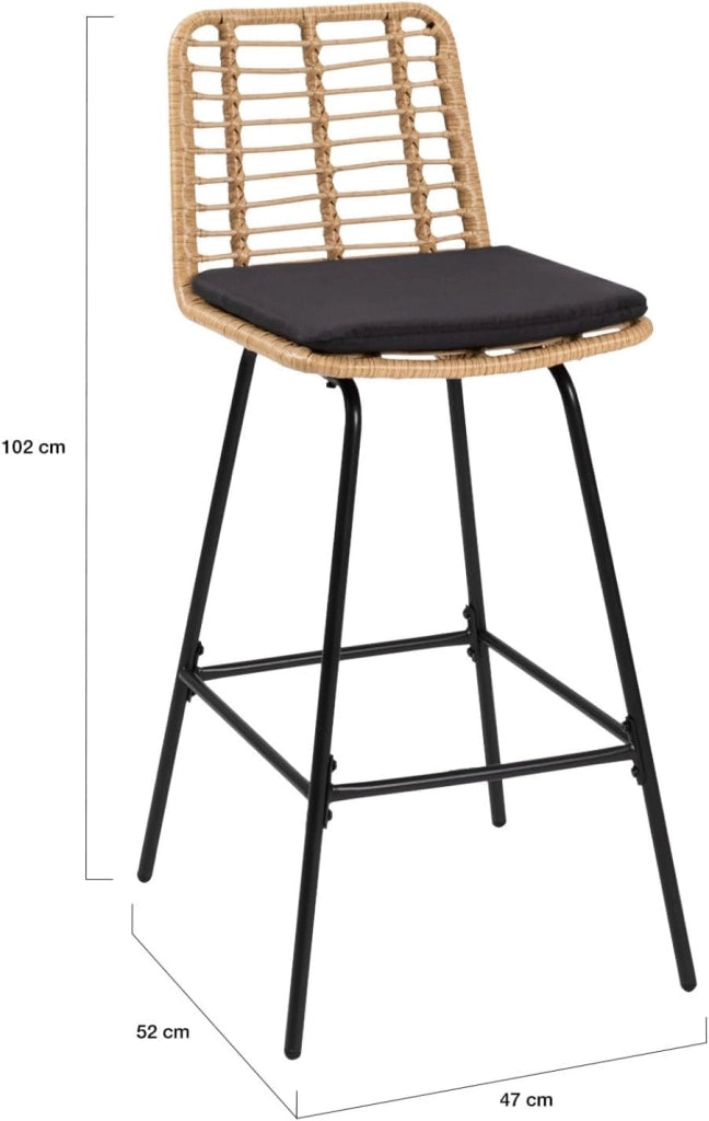 Set di 4 sgabelli da bar SUMMER effetto rattan con gambe in metallo nero