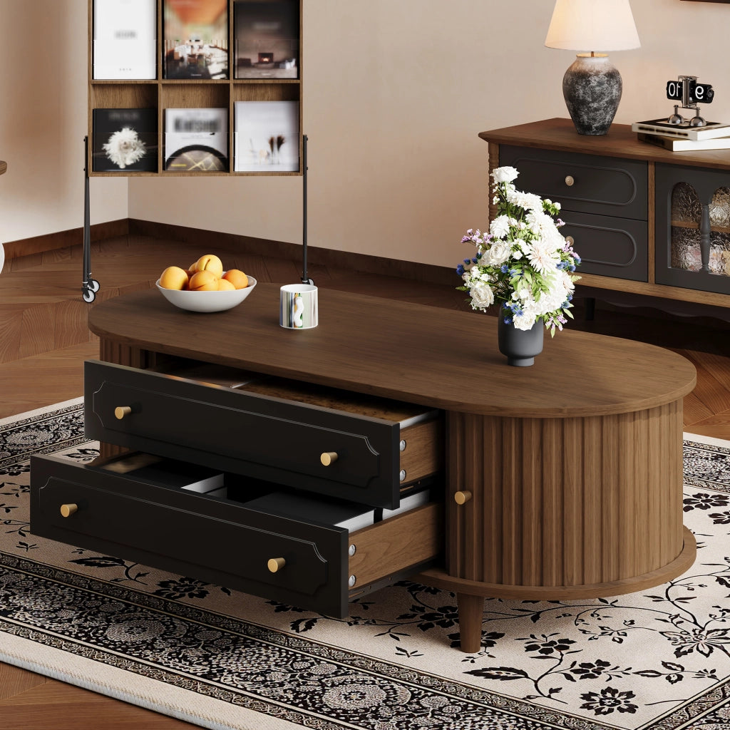 TAVOLINO DA CAFFÈ 100 x 50 x 36 cm Effetto Noce e Nero con 2 cassetti