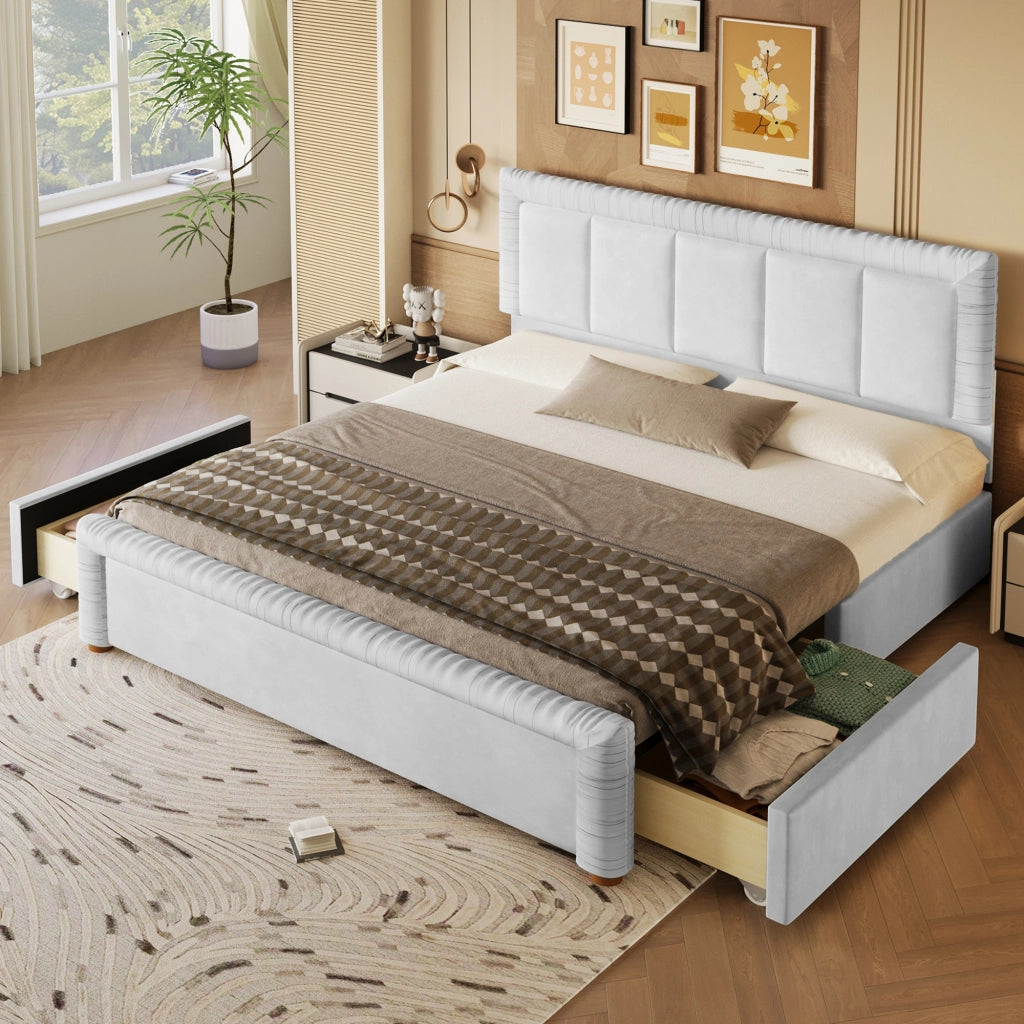 Letto imbottito grigio 180x200 cm in velluto francese con 2 cassetti