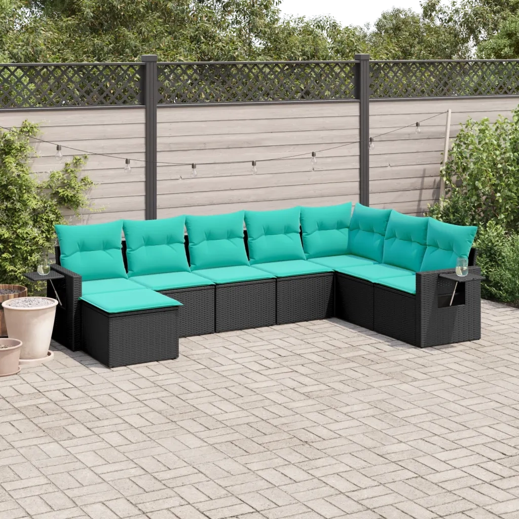 Set Divani da Giardino 8 pz con Cuscini Nero in Polyrattan 3220556