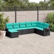 Set Divani da Giardino 8 pz con Cuscini Nero in Polyrattan 3220556