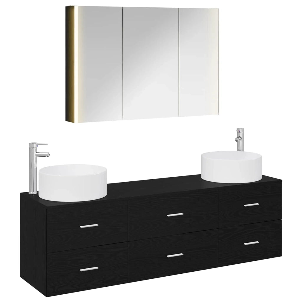 Set di mobili per il bagno 4 pcs Rovere Nero 3407064