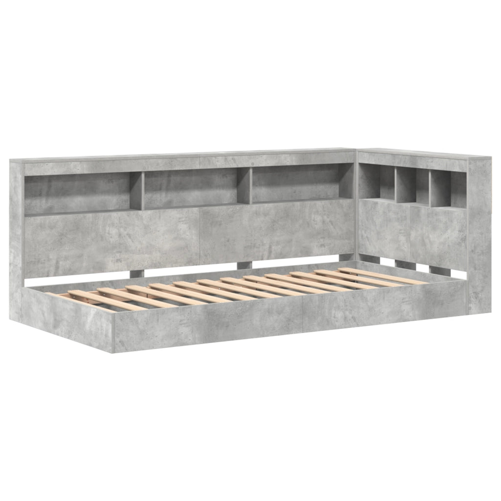 Letto con Libreria Grigio Calcestruzzo 75x190 cm in Legno Ingegnerizzato