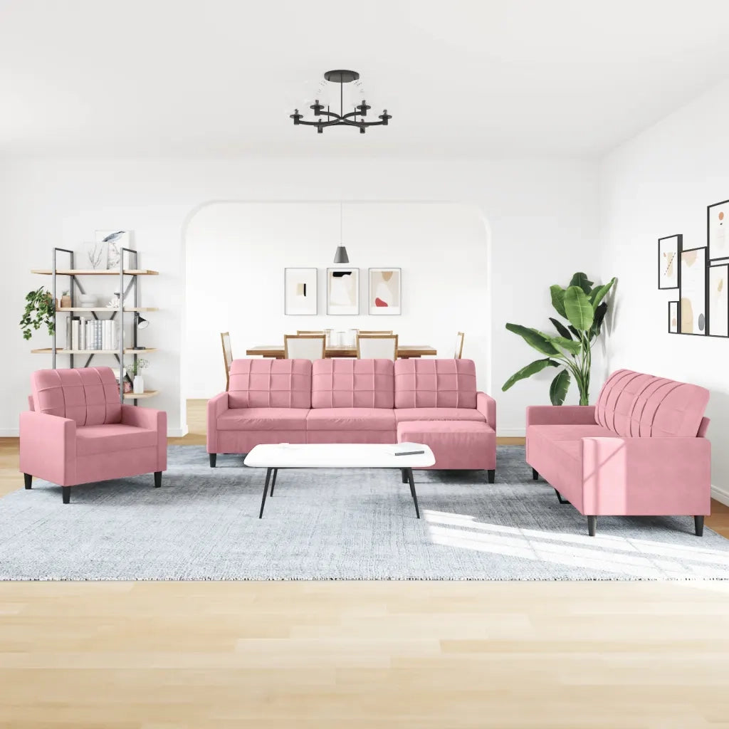 vidaXL Set di Divani 4 pz con Cuscini rosa in Velluto