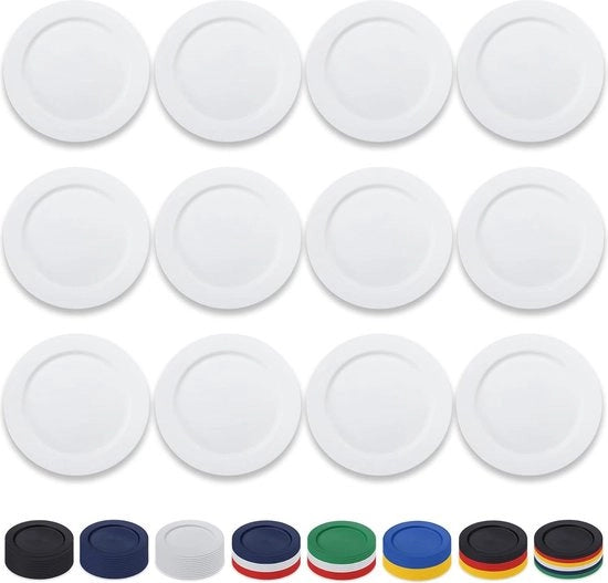 Set di piatti in plastica riciclabile - 12 pezzi - 25cm - bianco - per casa, giardino, picnic