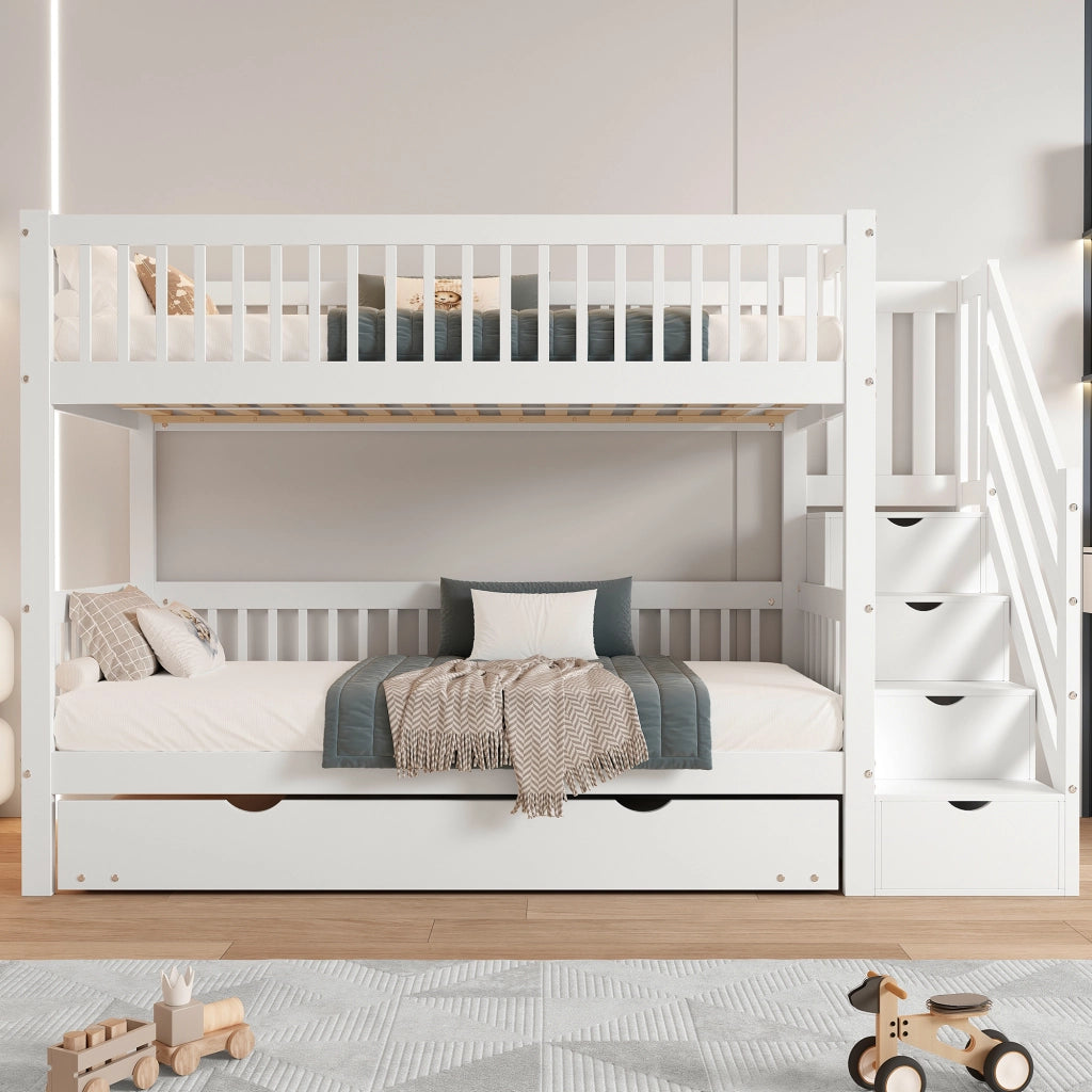 Letto a castello con letto estraibile in pino e MDF 90x200 cm