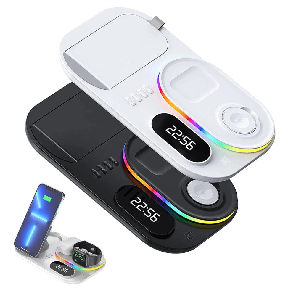Trade Shop - Stazione Di Ricarica Wireless 4in1 Multifunzione 30w Per Smartphone Airpods Smartwatch A06 -