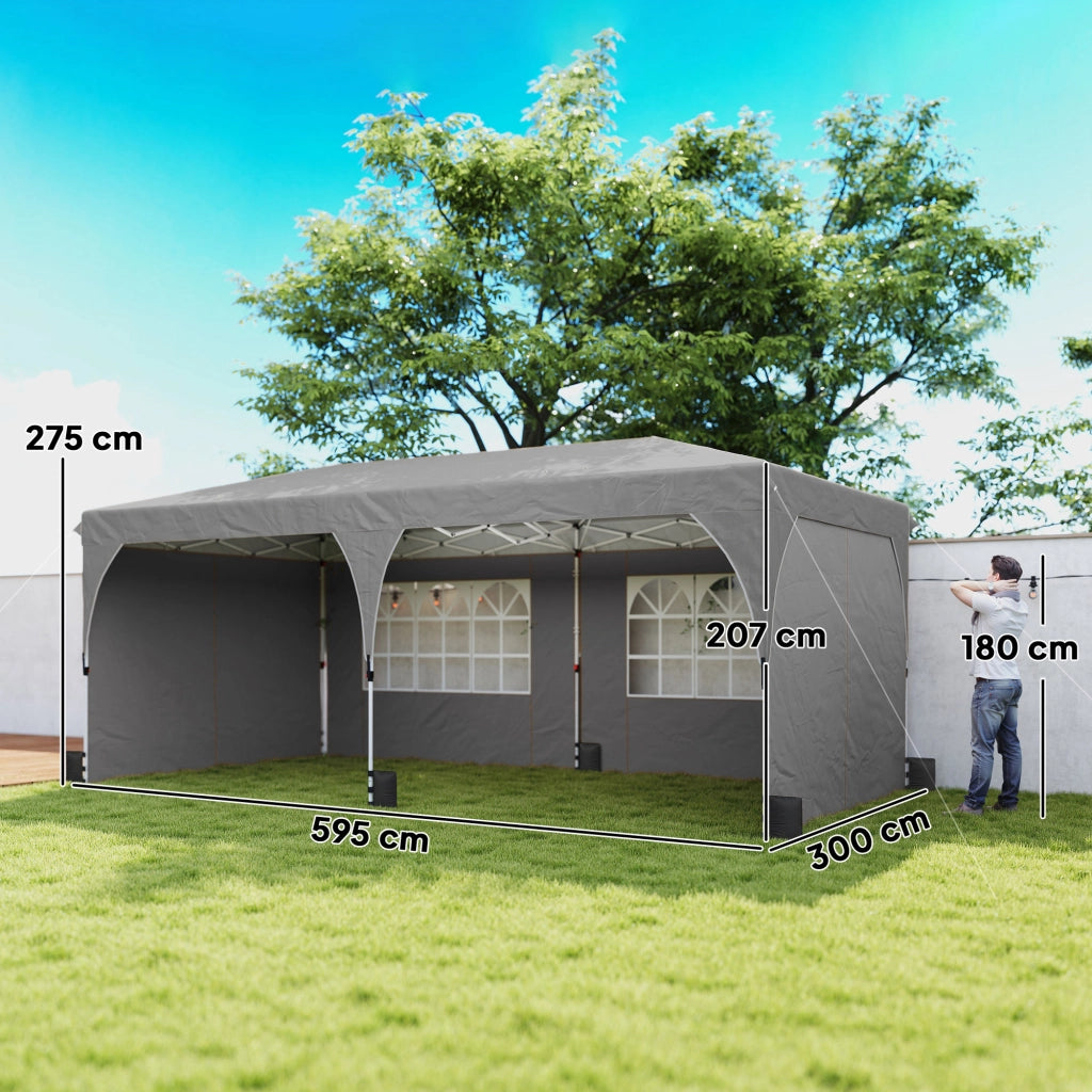 Gazebo Pieghevole 3x6 m con Pareti ¨C Zephmum ¨C Grigio Chiaro