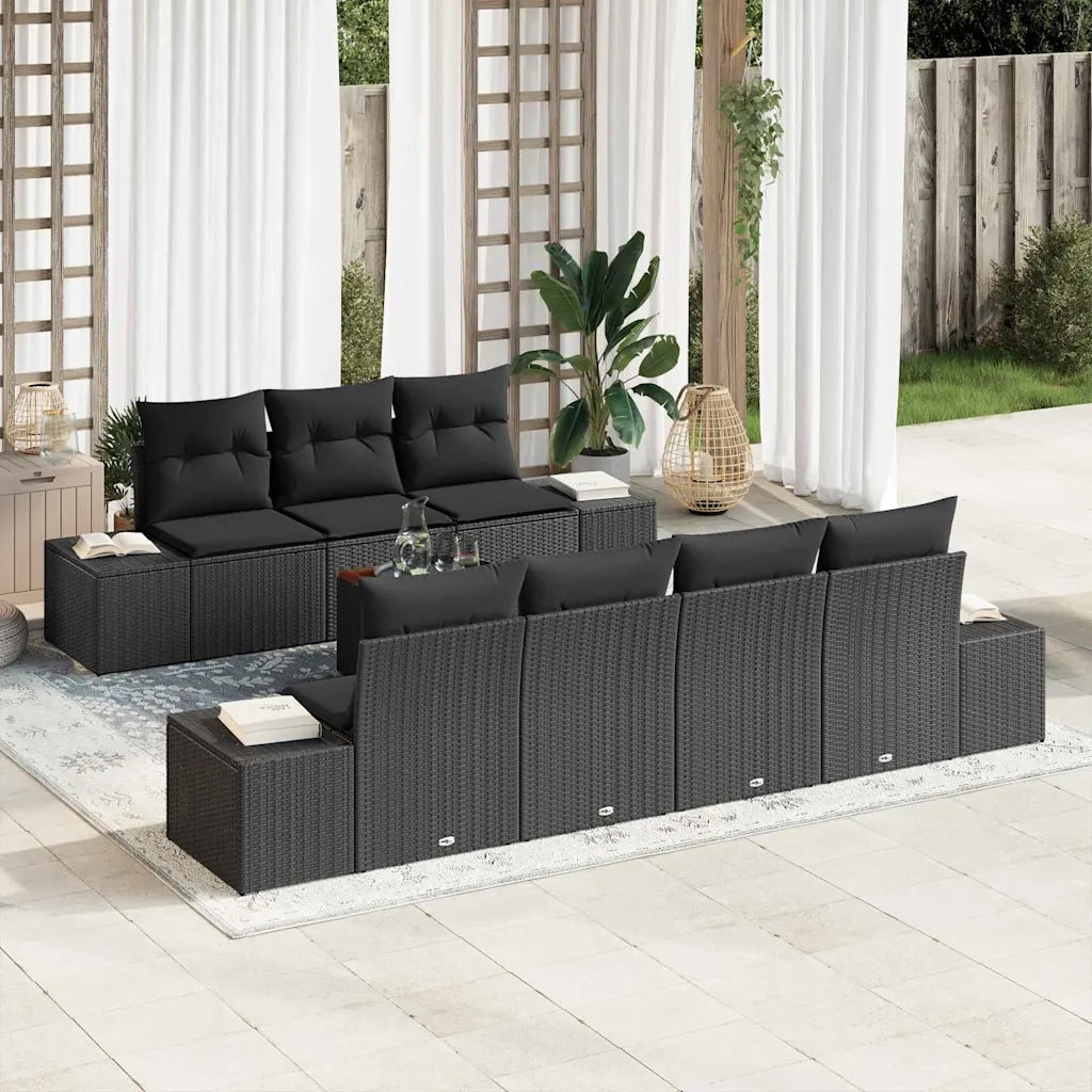 Set Divano da Giardino con archiviazione 8 pcs Nero polyrattan 3356588