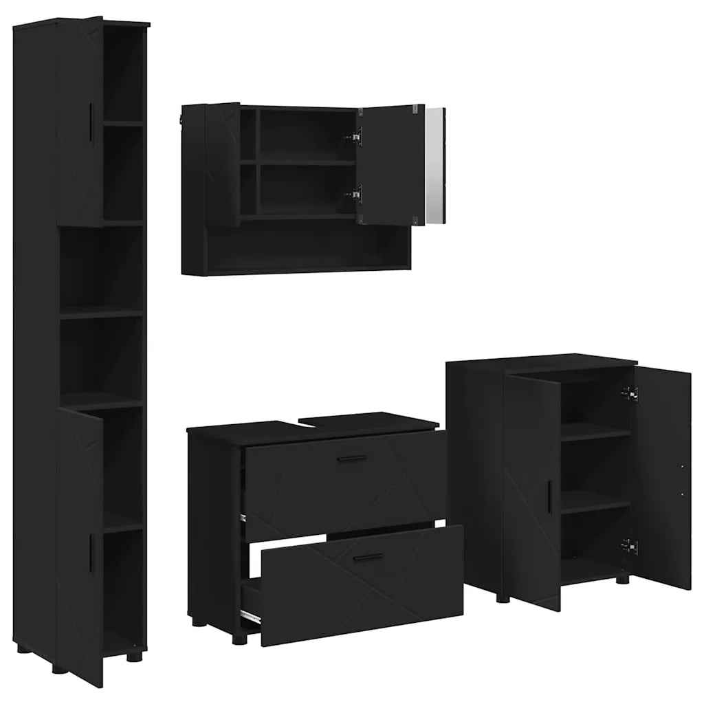 vidaXL Set di mobili per il bagno 4 pcs Nero 30 x 35 x 192 cm