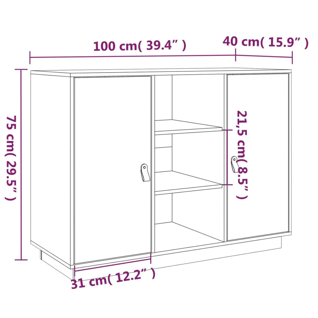 Buffet credenza cassettiera armadio mobile contenitore organizer per cucina soggiorno salotto 100 x 40 x 75 cm legno massello di pino bianco 02_0030169