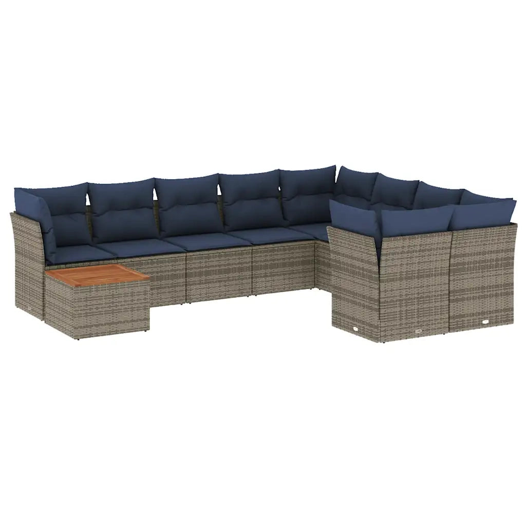 Set Divani da Giardino 10 pz con Cuscini Grigio in Polyrattan 3256159