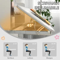 Set Scrivania per Bambini con Sedia Regolabile in Altezza e Piano Inclinabile, Età 6-12 Anni, Grigio