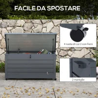 Baule da Esterno da 311L con Serratura e 2 Maniglie, in Acciaio Zincato, 120x62x66 cm, Grigio Scuro