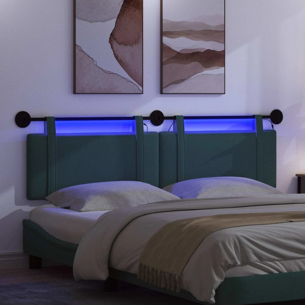 Testiera sospesa Con luce LED Verde Scuro Tessuto
