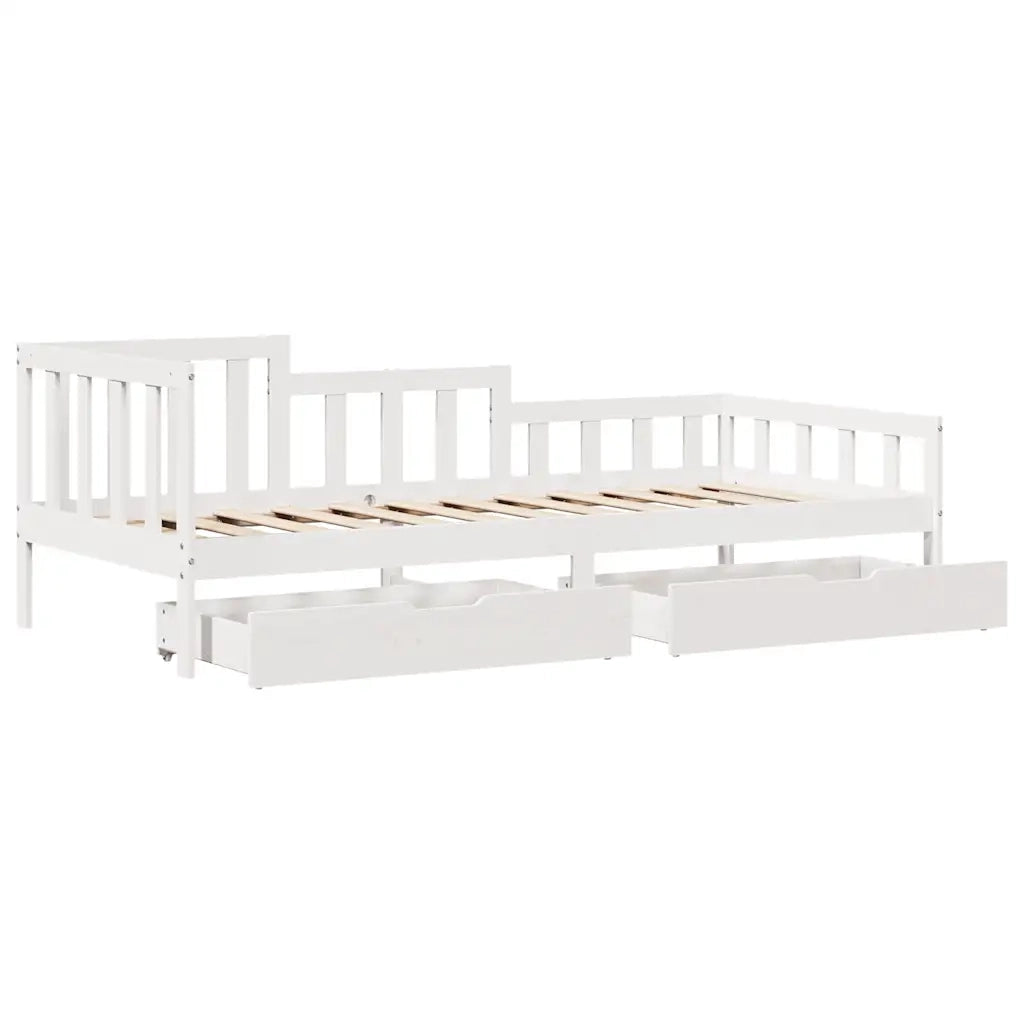 Dormeuse con Cassetti Bianco 90x200 cm Legno Massello di Pino
